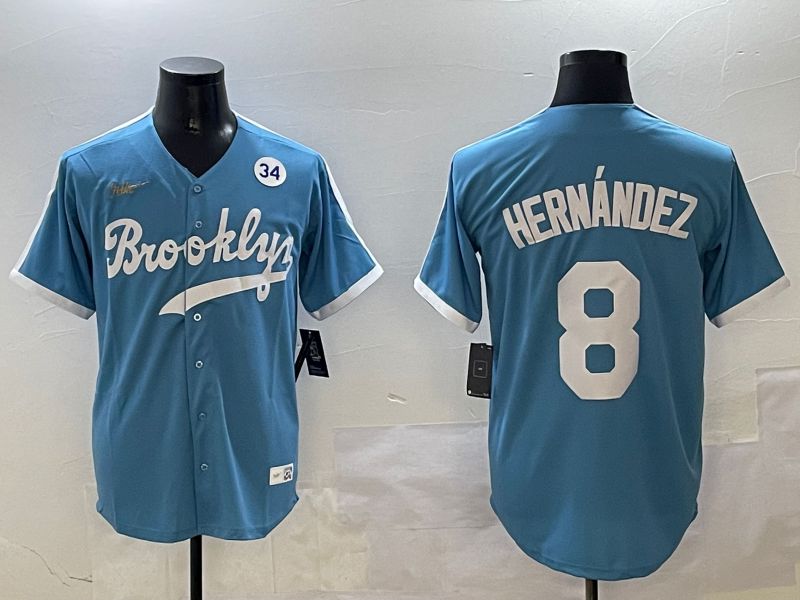 Men Los Angeles Dodgers #8 Hernandez Light Blue Throwback Game 2025 Nike MLB Jersey style 3063->los angeles dodgers->MLB Jersey